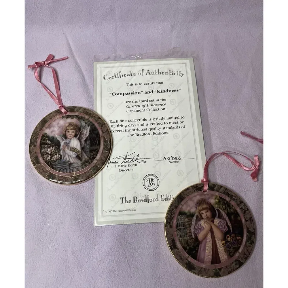 8 BRADFORD EDITIONS Garden Of Innocence ANGEL ORNAMENTS Grace Faith Love Peace +